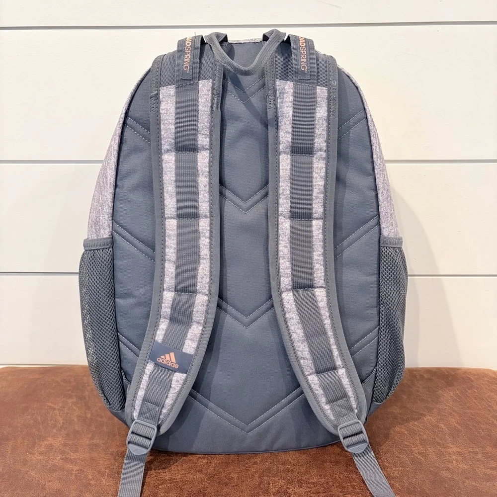 Adidas Gray Backpack Rose Gold Logo School Travel Laptop Bag - Picture 3 of 9